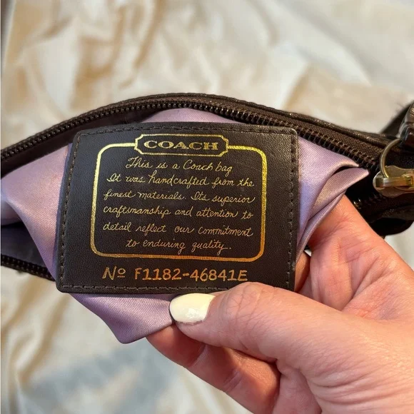 Coach Signature Jacquard Chocolate Brown Studded Crossbody Purse - Picture 6 of 10